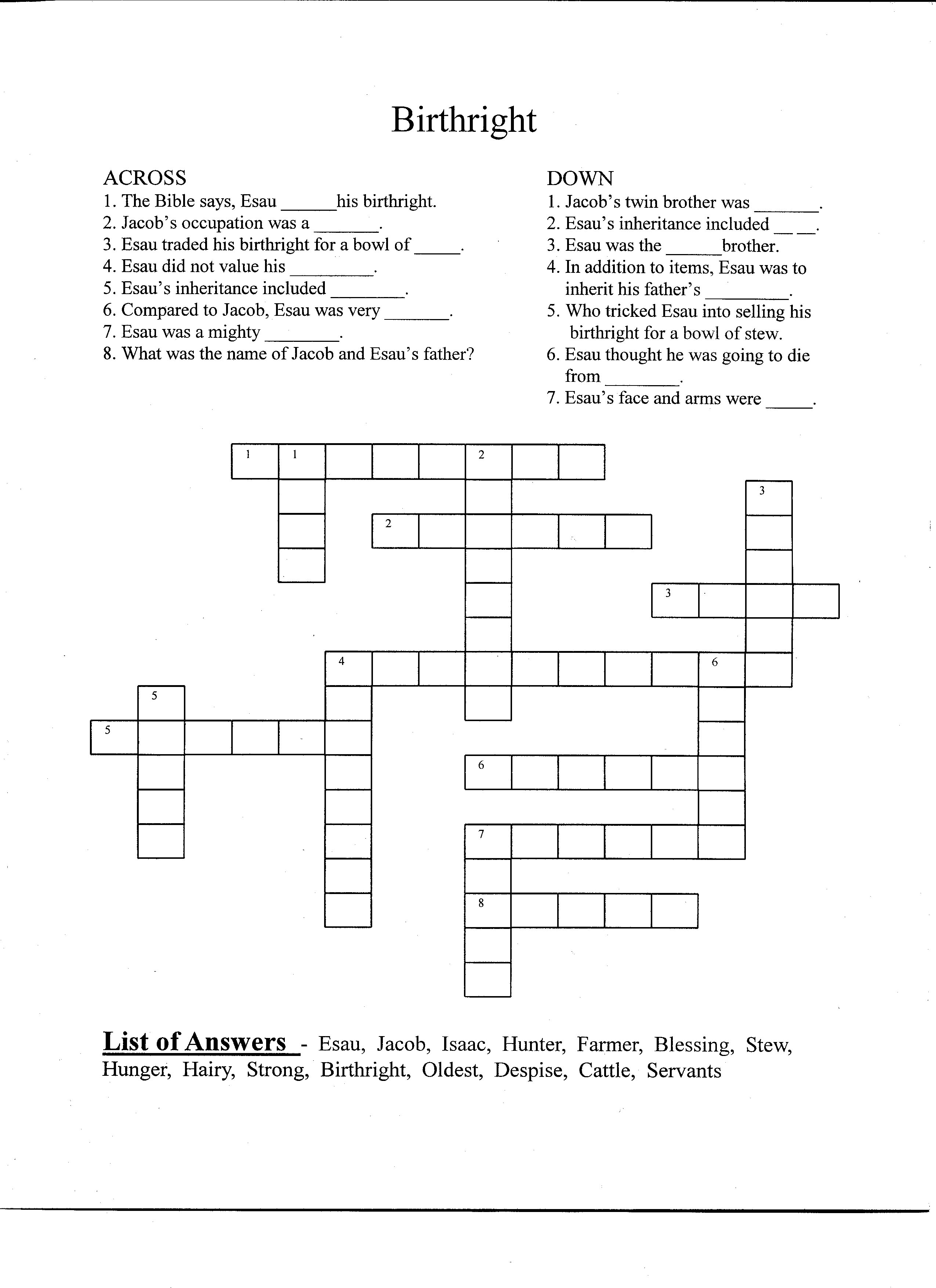Birthright crossword puzzle