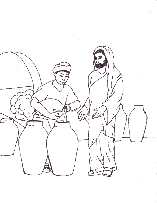 Water into Wine Bible story coloring page