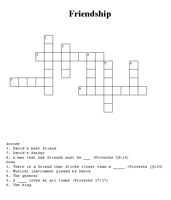 Friendship Crossword Printable Printable Word Searches