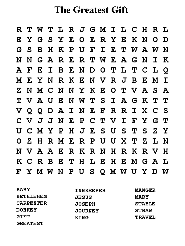 The Greatest Gift Word Search