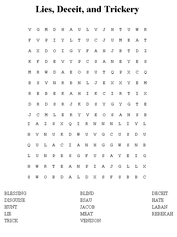 Lies Deceit and Trickery Word Search