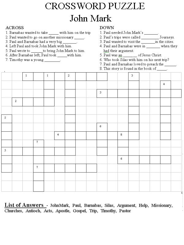 John Mark Crossword Puzzle
