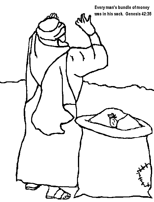 Money in Sack Joseph Bible story coloring page
