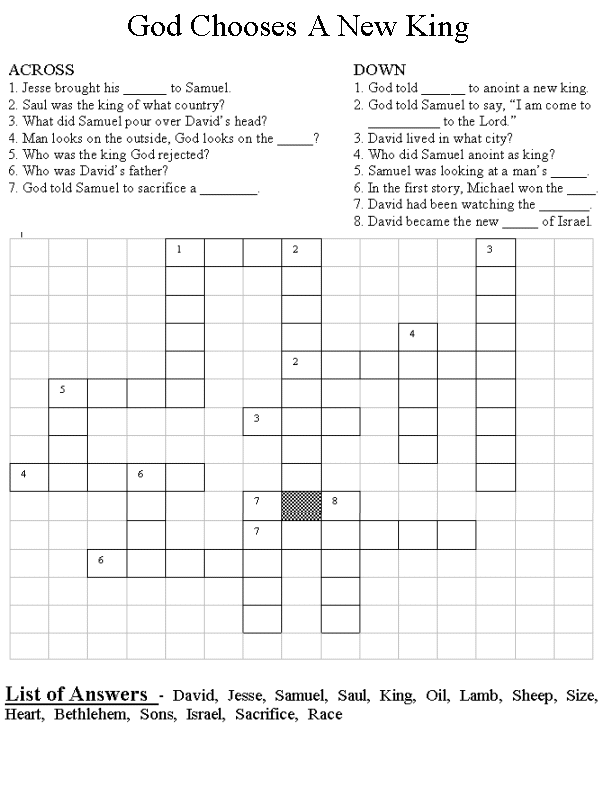 God Chooses a New King Crossword Puzzle with answer key