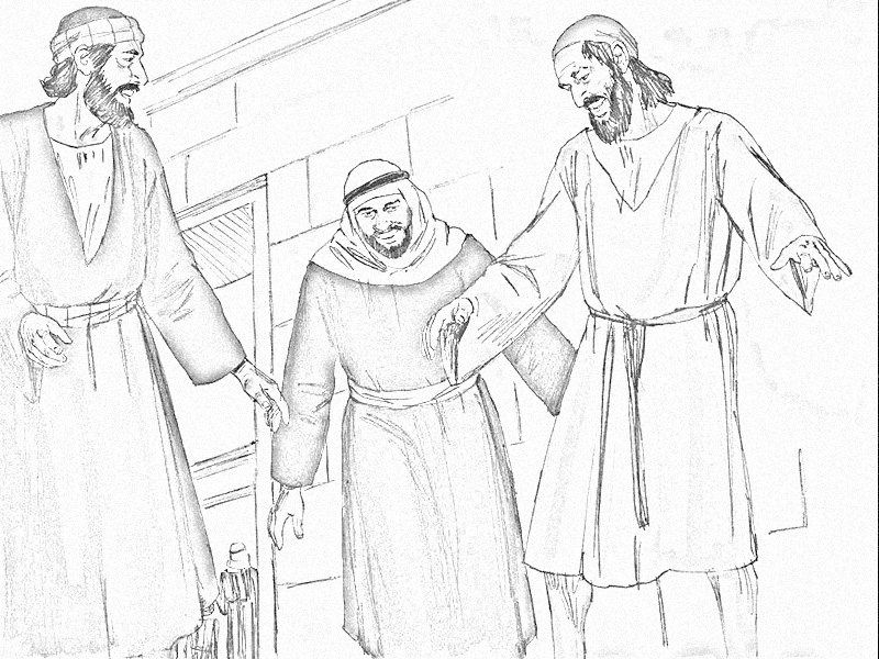 Excitement at the Temple Gate coloring page