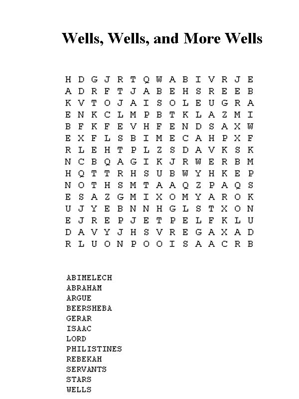 Wells Wells and More Wells Word Search Puzzle