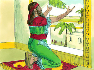 Daniel went to his upstairs window looking toward
Jerusalem, and prayed to God just as he had done all of his life