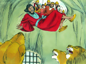 At sundown King Darius reluctantly gave the order to have Daniel
thrown into the lions den