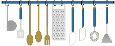 kitchen tools hanging from bar