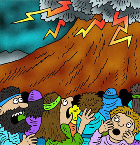 Moses on Mount Sinai with thunder and lightning