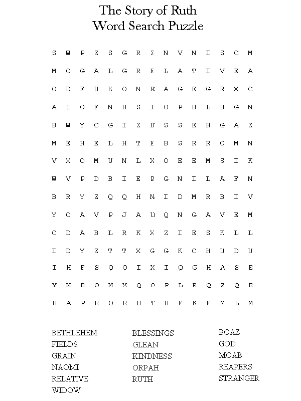 The Story of Ruth Word Search Puzzle